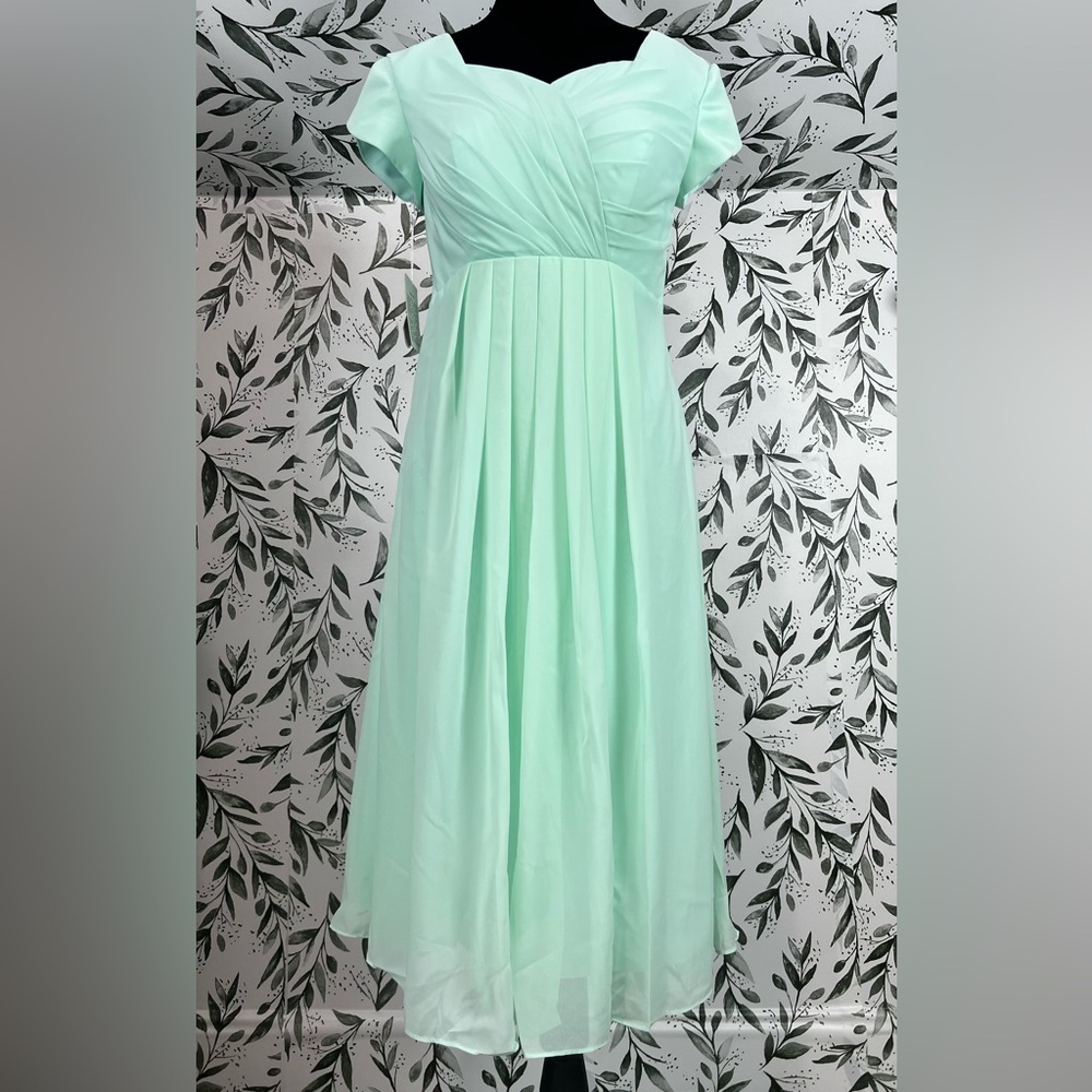 Elegant Mint Green Bridesmaid Midi Dress Sz M (10) Wedding Cocktail Rehearsal #C